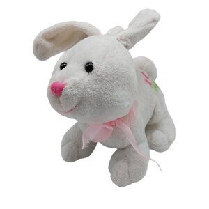 Aurora White Bunny Rabbit With Pink Tulips On Side Plush Stuffed Animal Easter